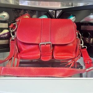 ROOTS vintage Canadian leather with fringes shoulder/crossbody purse red